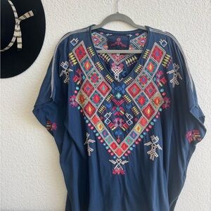 Embroidered Navy Top